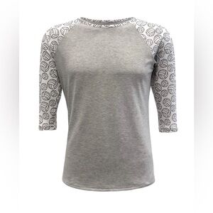 Volleyball Raglan Top - Women's Gray and White Patterned Sleeve Top